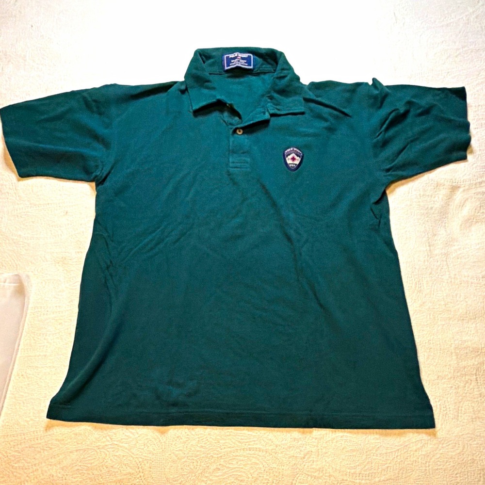 Vintage Polo Sportsman Ralph Lauren Men's M Green Solid Knit SS Logo Button Polo